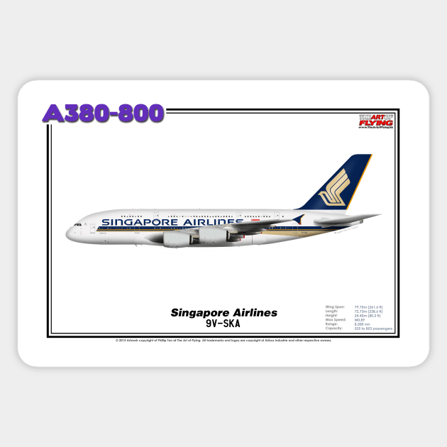 Airbus A380-800 - Singapore Airlines (Art Print) Sticker by TheArtofFlying